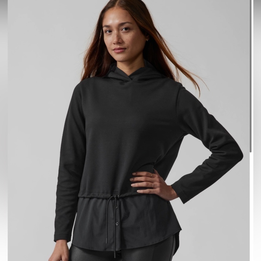 Athleta Gallery Hoodie Top Black NWOT large petite